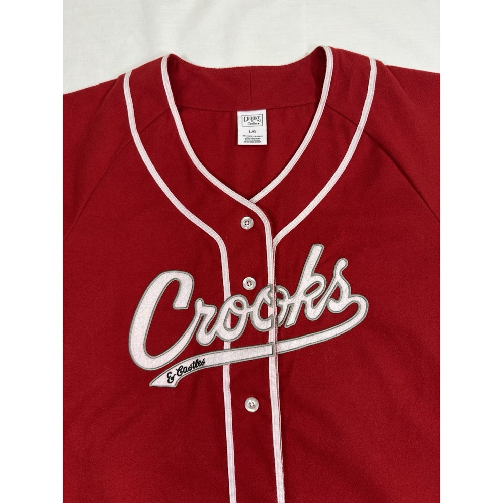 Crooks & Castles Baseball Jersey Button Front Red Womens Size Large Felted